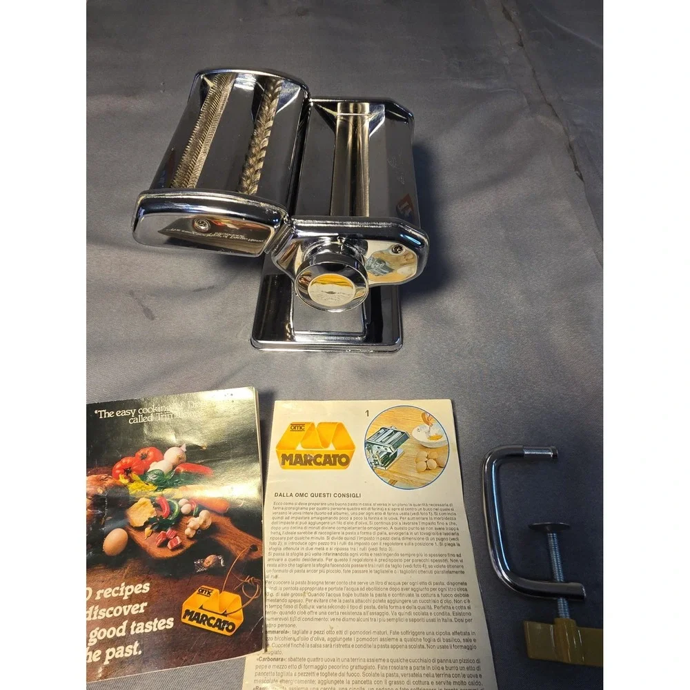 Vintage Marcato Atlas 150 Pasta Maker Machine Chrome Made In Italy Complete W/ M